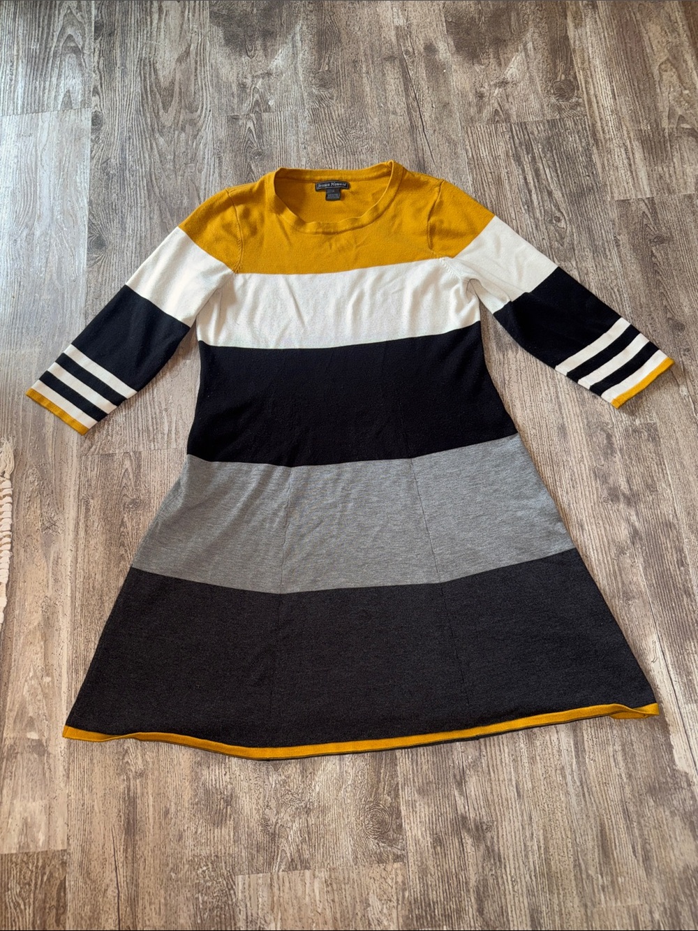 Jessica Howard Striped Midi Dress in Mustard, White, Black & Gray
